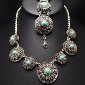 New Crown Trifari Marcasite Necklace Bracelet Set, 17 Inches, 8 1/4 Inches